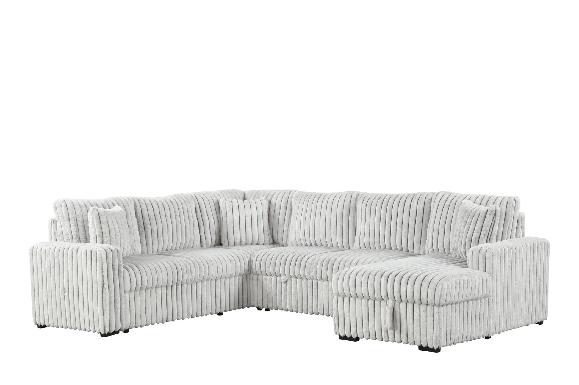 Grey Raha II sectional sofa with pullout bed and storage in a modern living room