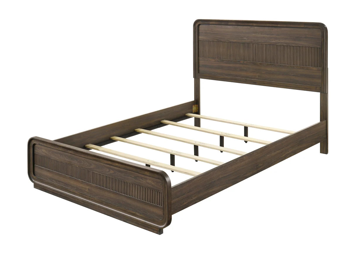 Kinkaid panel bed with reeded headboard detail in rich brown finish