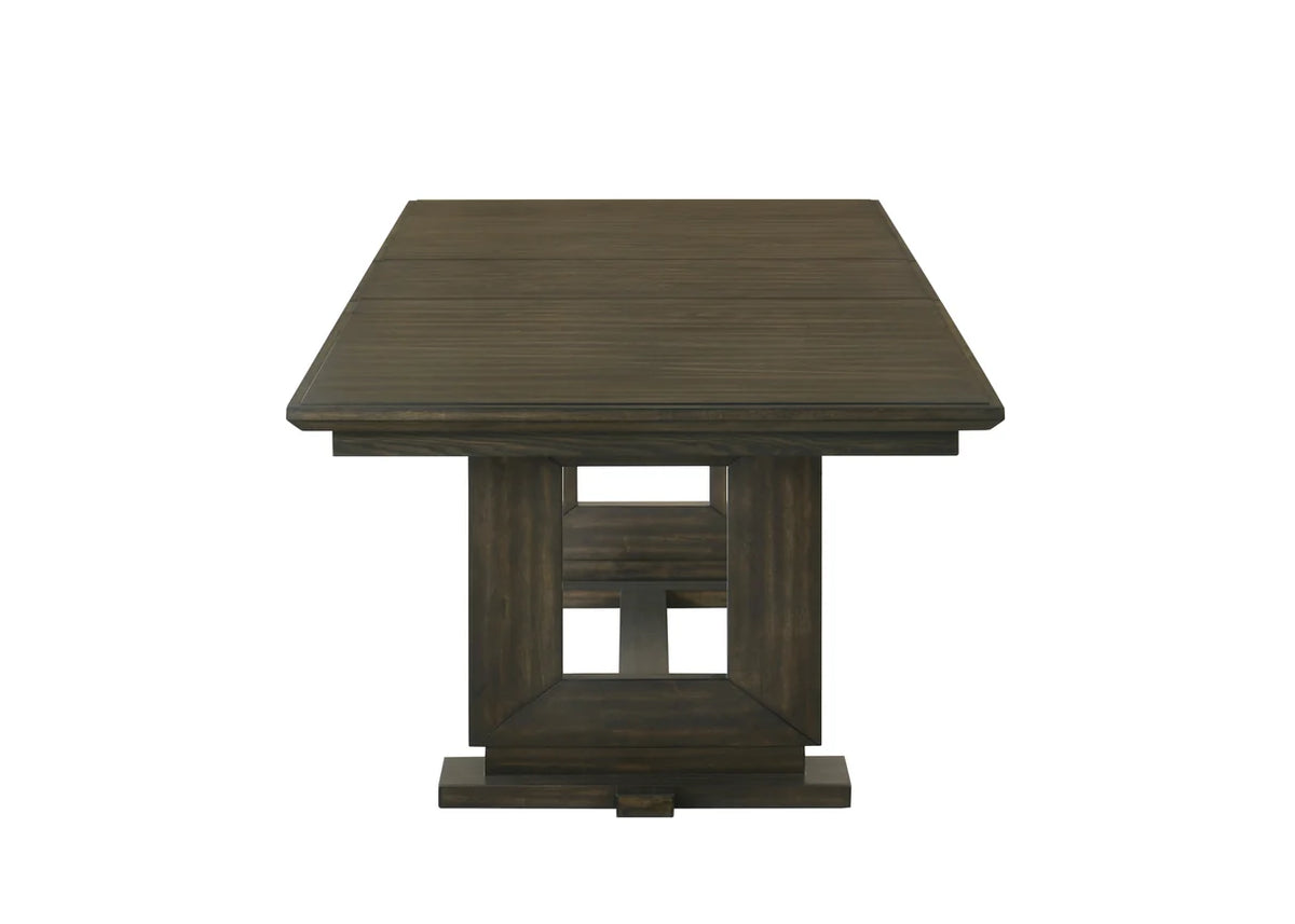 Herbert dining set with tufted bench, upholstered chairs, and wood trestle table
