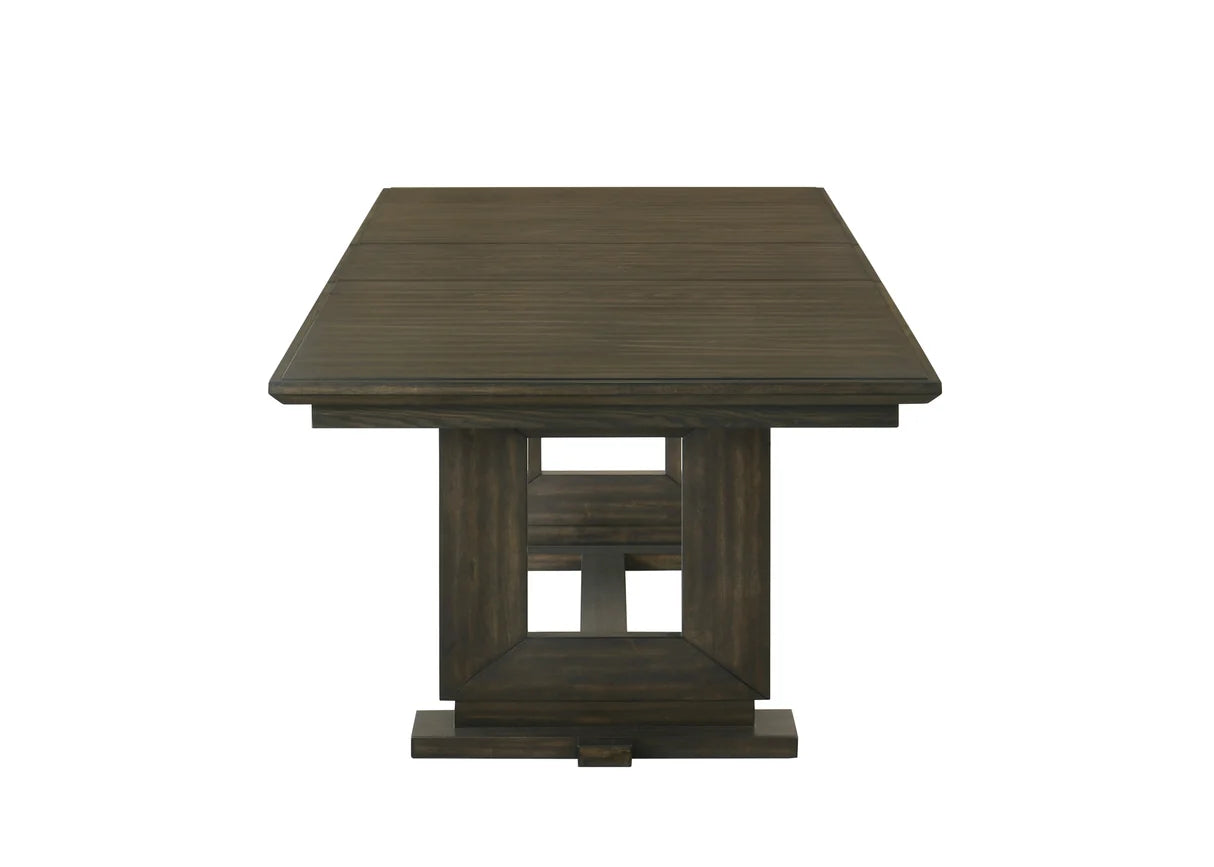 Herbert dining set with tufted bench, upholstered chairs, and wood trestle table