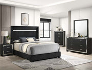 Gennro black bedroom set with LED headboard, nightstand, dresser, mirror, and chest