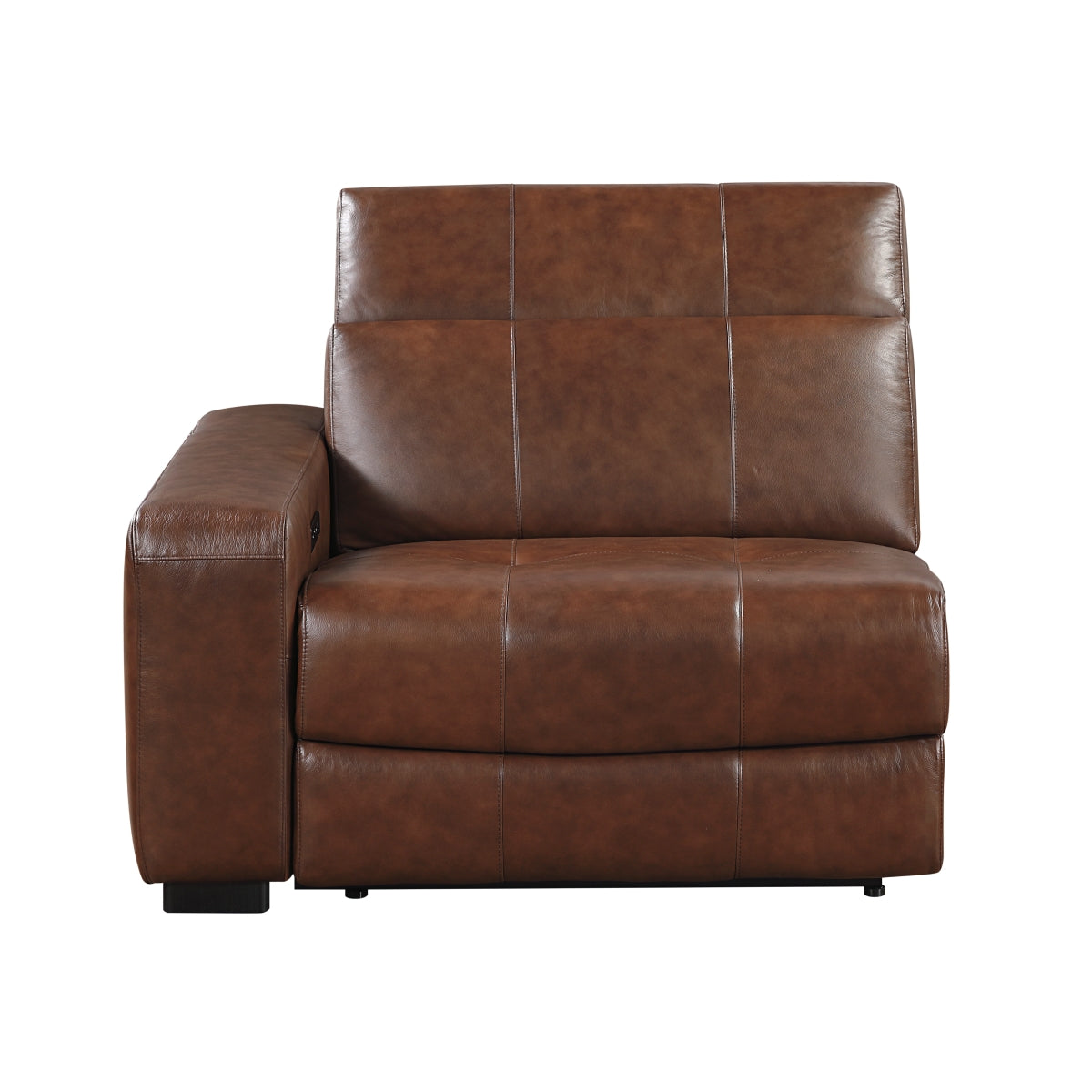 7-piece brown leather modular power reclining sectional sofa with headrests up and reclined