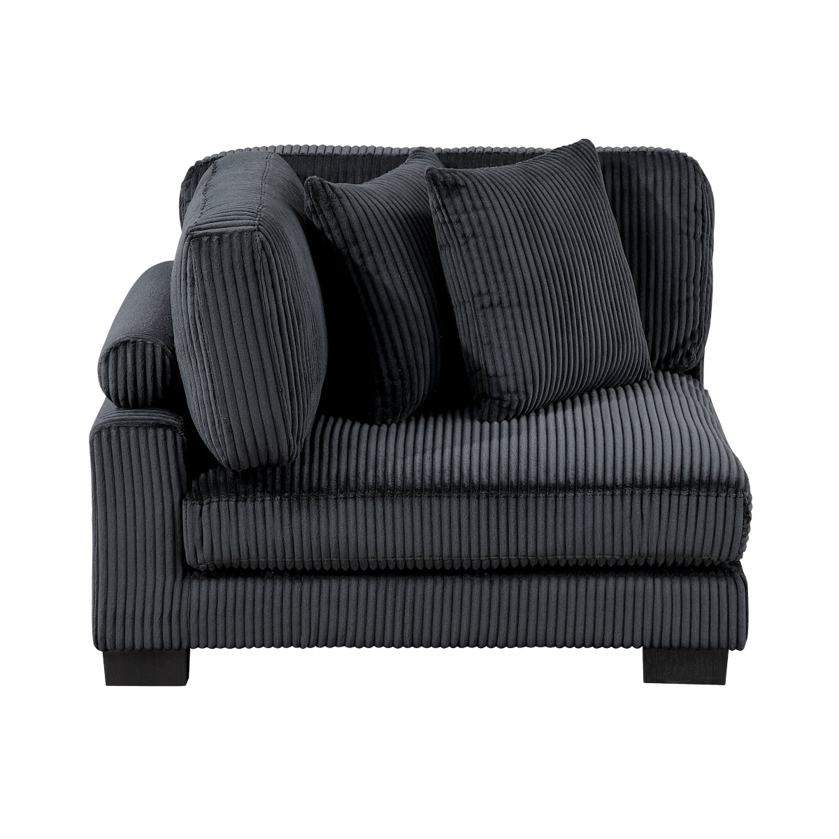 Black corduroy 7-piece modular sectional sofa with reversible chaise and ottoman