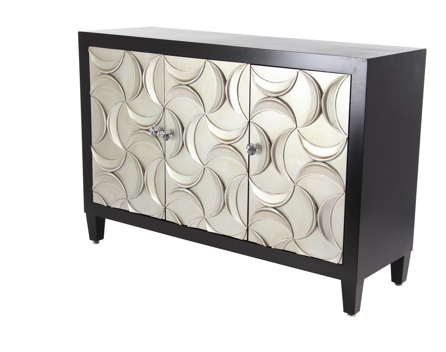 Artistic black cabinet with silver moon design and modern rectangular shape