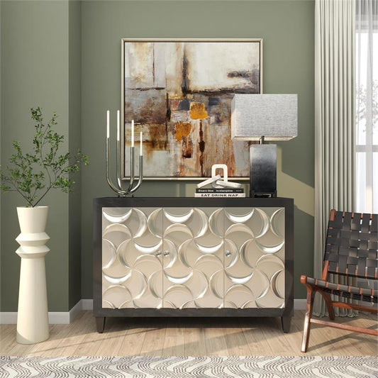 Black Moon Crescent Cabinet with Crystal Knobs – 2-Door Silver Accent Storage, 47"