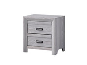 Adelaide grey wood bed frame with upholstered channel-tufted headboard and matching bedroom furniture