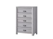 Adelaide grey wood bed frame with upholstered channel-tufted headboard and matching bedroom furniture
