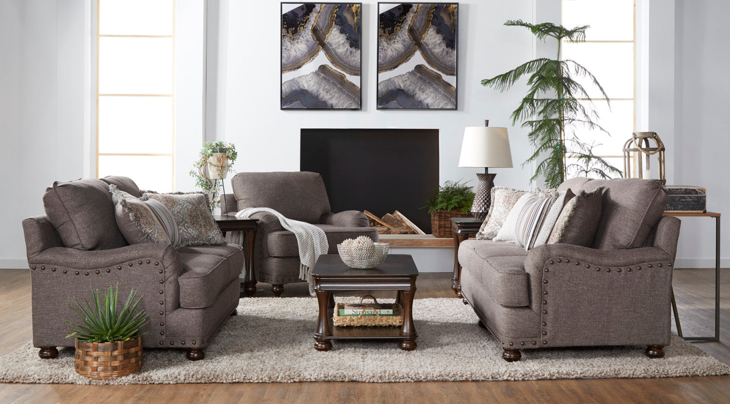 Cycle Traditional Nailhead Sofa & Loveseat Set – Classic Rolled-Arm Design