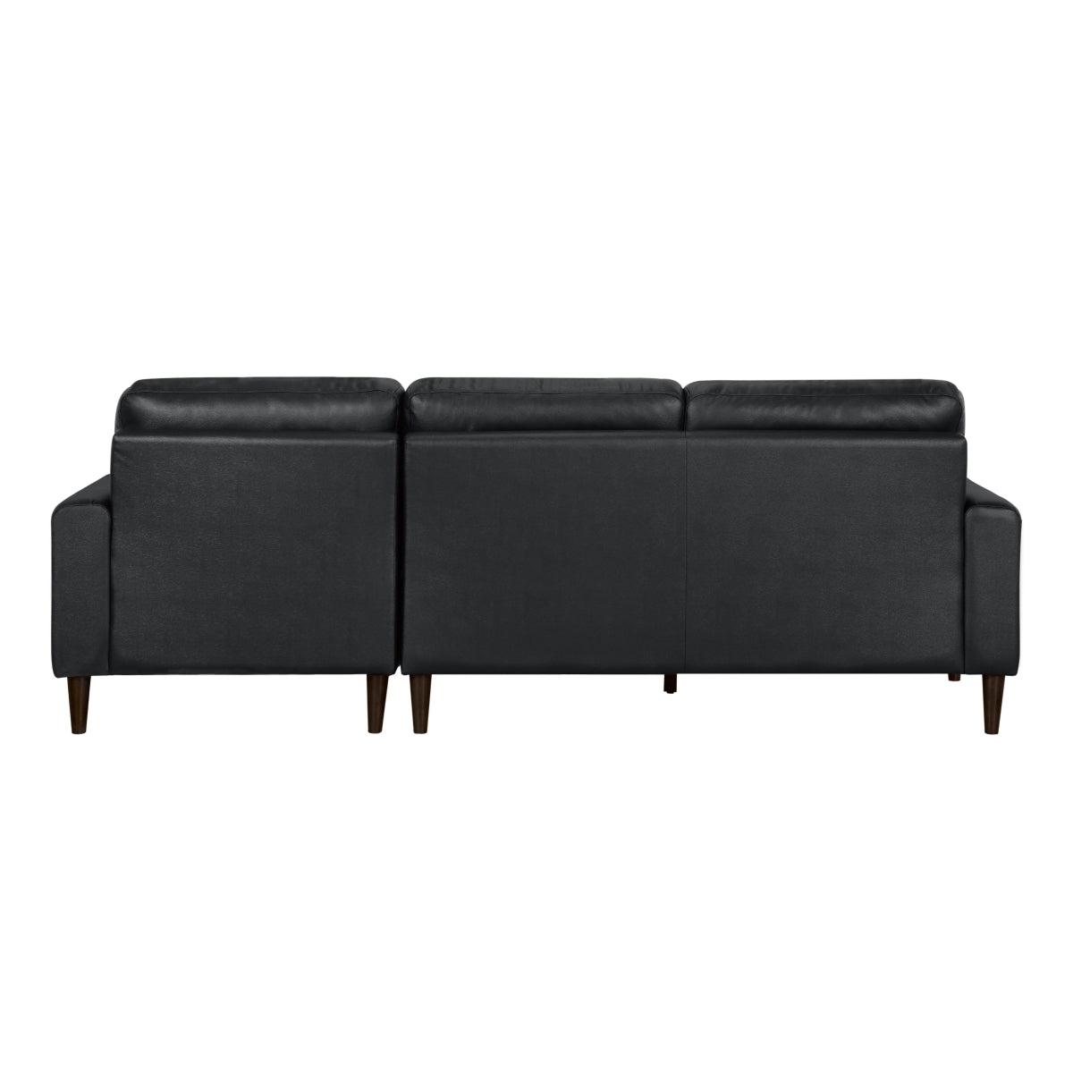Black leather 2-piece sectional sofa with right-facing chaise and wood-tone legs