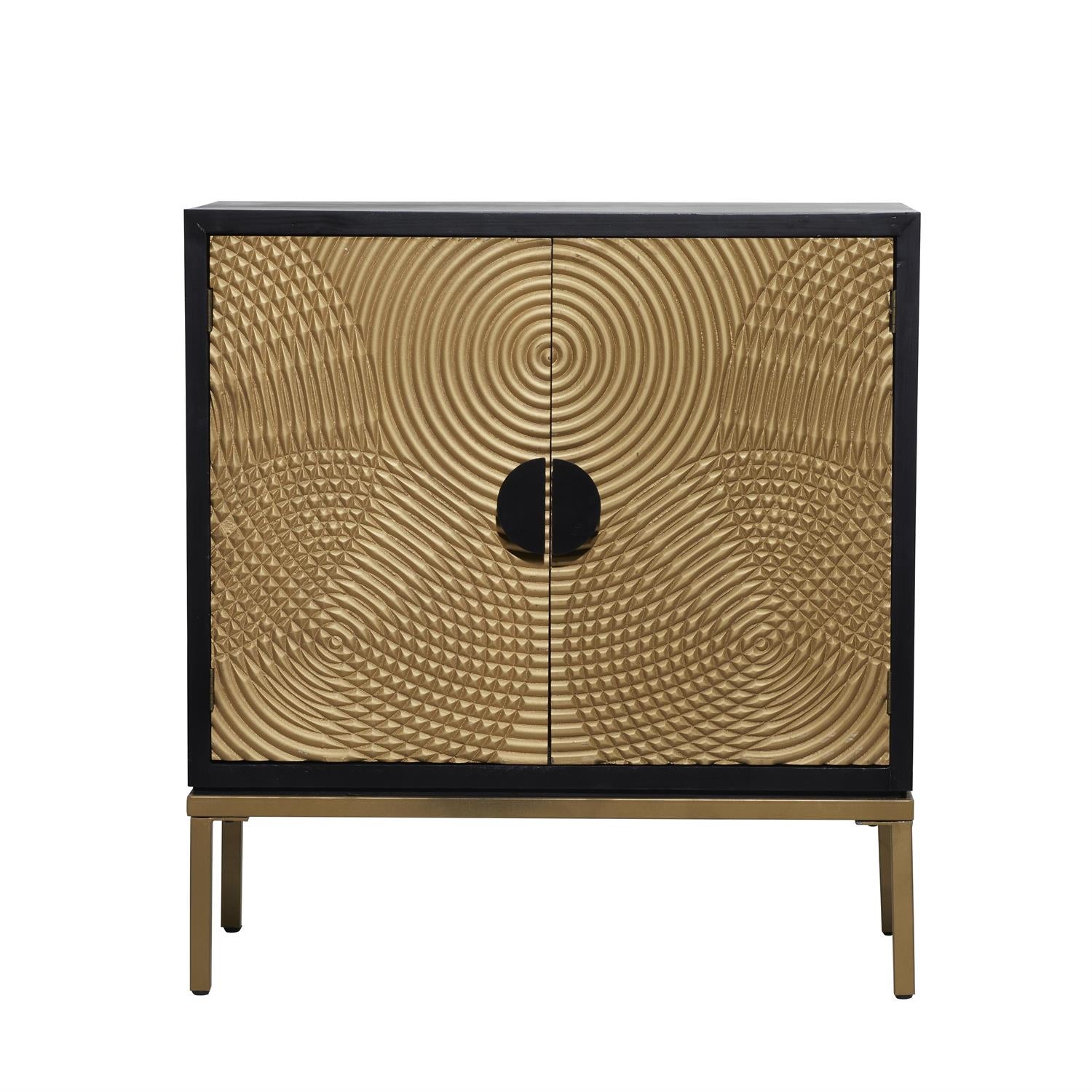 Bronze cabinet with ripple door design and crescent moon-shaped handles
