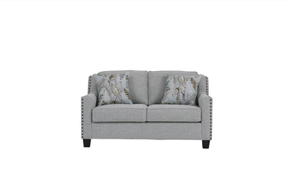 Breezy Mist Sofa & Loveseat Set – Light Gray Nailhead Living Room Collection