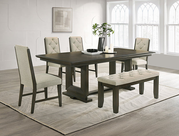 Herbert tufted upholstered dining bench with wood-toned legs