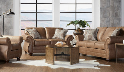 Ridge Nailhead Rolled-Arm Sofa & Loveseat Set – Premium Leather-Look Traditional Collection