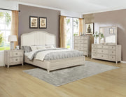 Napoli bedroom set with upholstered channel-tufted headboard bed and matching wood dresser