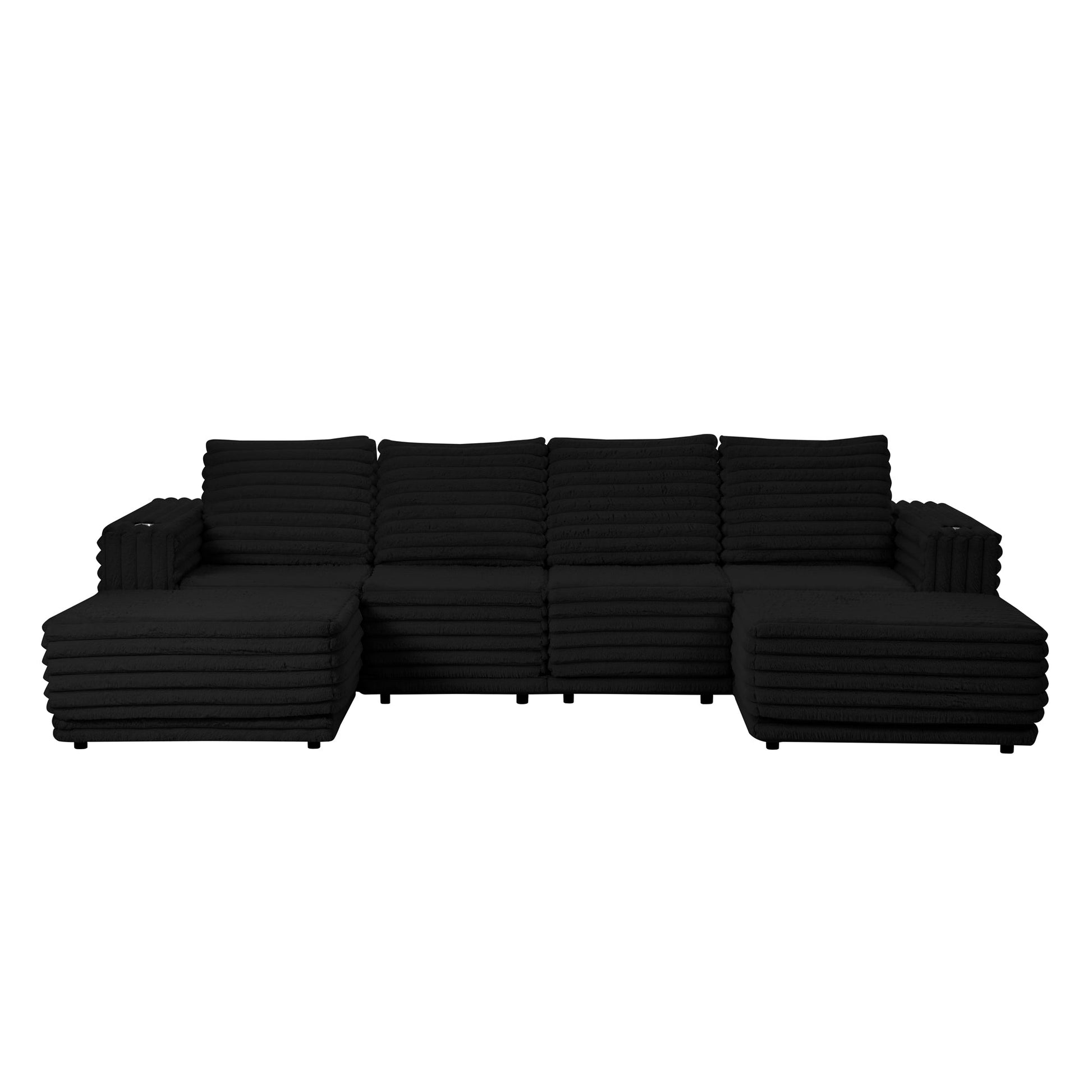 S101 Nuve black modular sectional sofa with ottomans in a living room