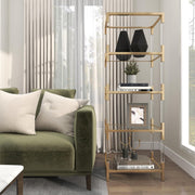 Gold & Acrylic 5-Tier Shelf – Minimalist Glass Display Unit, 69"