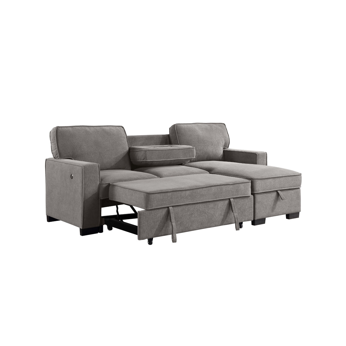 Gray fabric 2-piece sectional sofa with pull-out bed and storage chaise