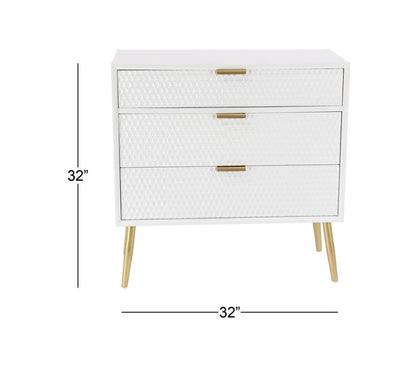 White 3-Drawer Cabinet with Gold Legs – Geometric Storage, 32"
