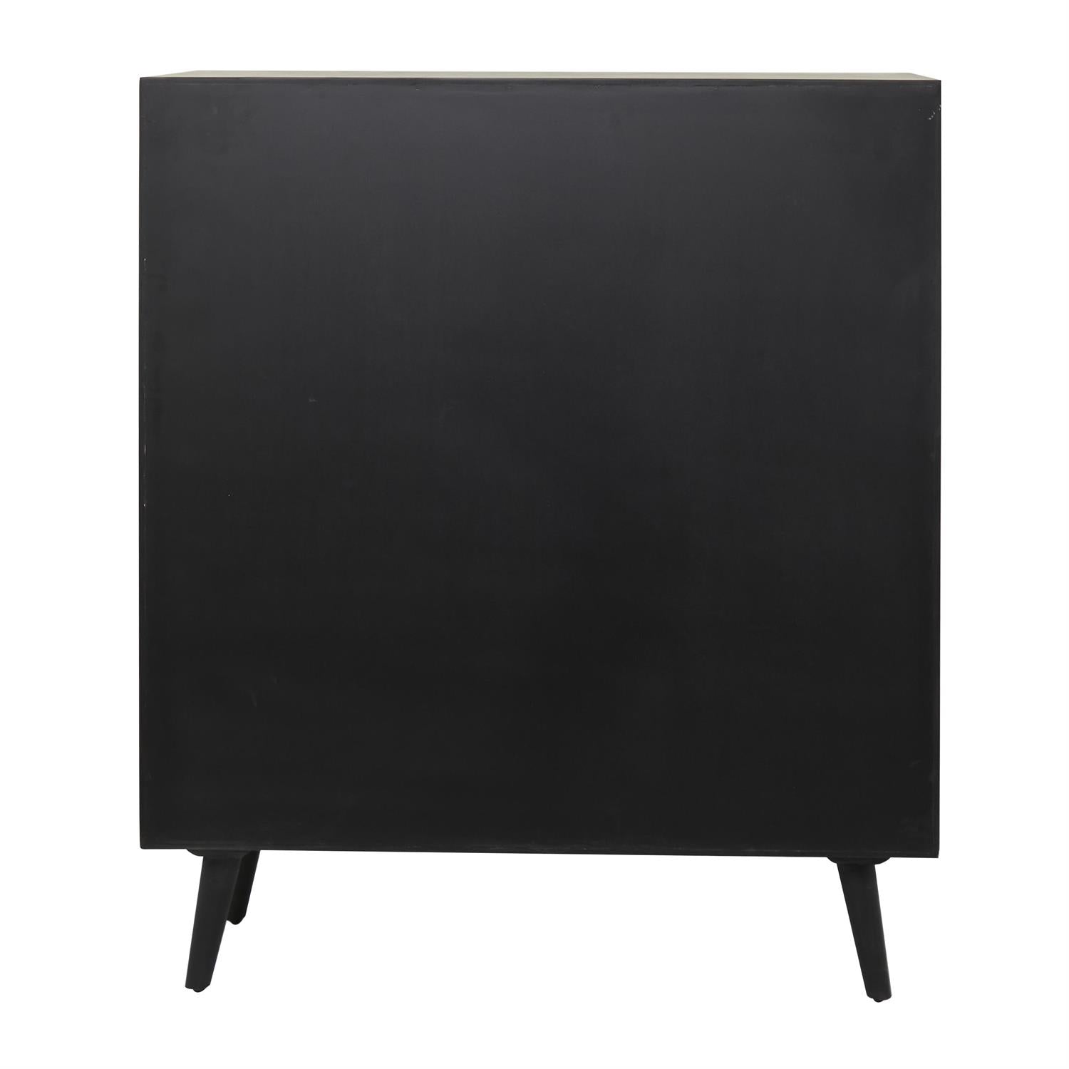 Black Wood 2-Door Cabinet with Circular Cane Accents – 43" Boho Storage