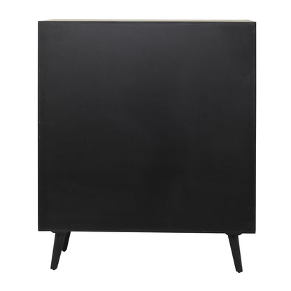 Black Wood 2-Door Cabinet with Circular Cane Accents – 43" Boho Storage