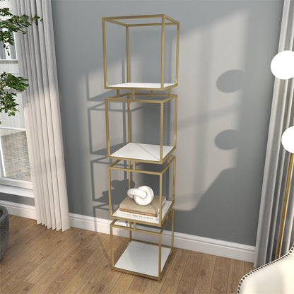 Minimalist cabinet with gold base styled in modern living space