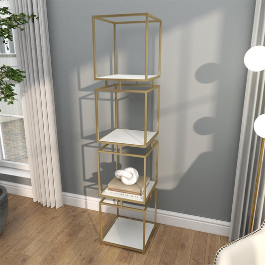 Minimalist cabinet with gold base styled in modern living space