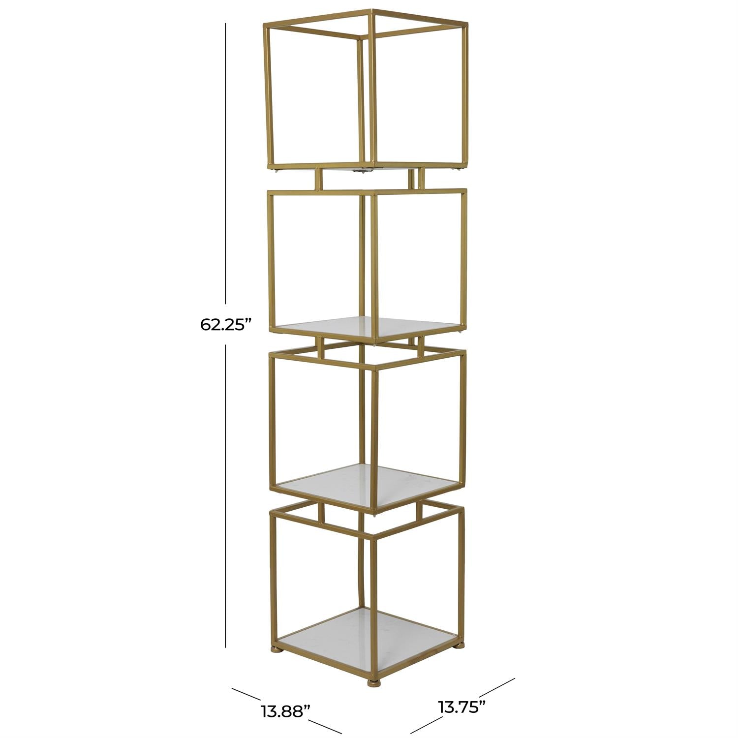 Gold Cube Shelf with Marble Tiers – 4-Level Modern Glam Storage, 62"