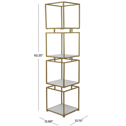Gold Cube Shelf with Marble Tiers – 4-Level Modern Glam Storage, 62"