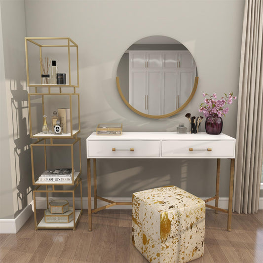 Gold Cube Shelf with Marble Tiers – 4-Level Modern Glam Storage, 62"