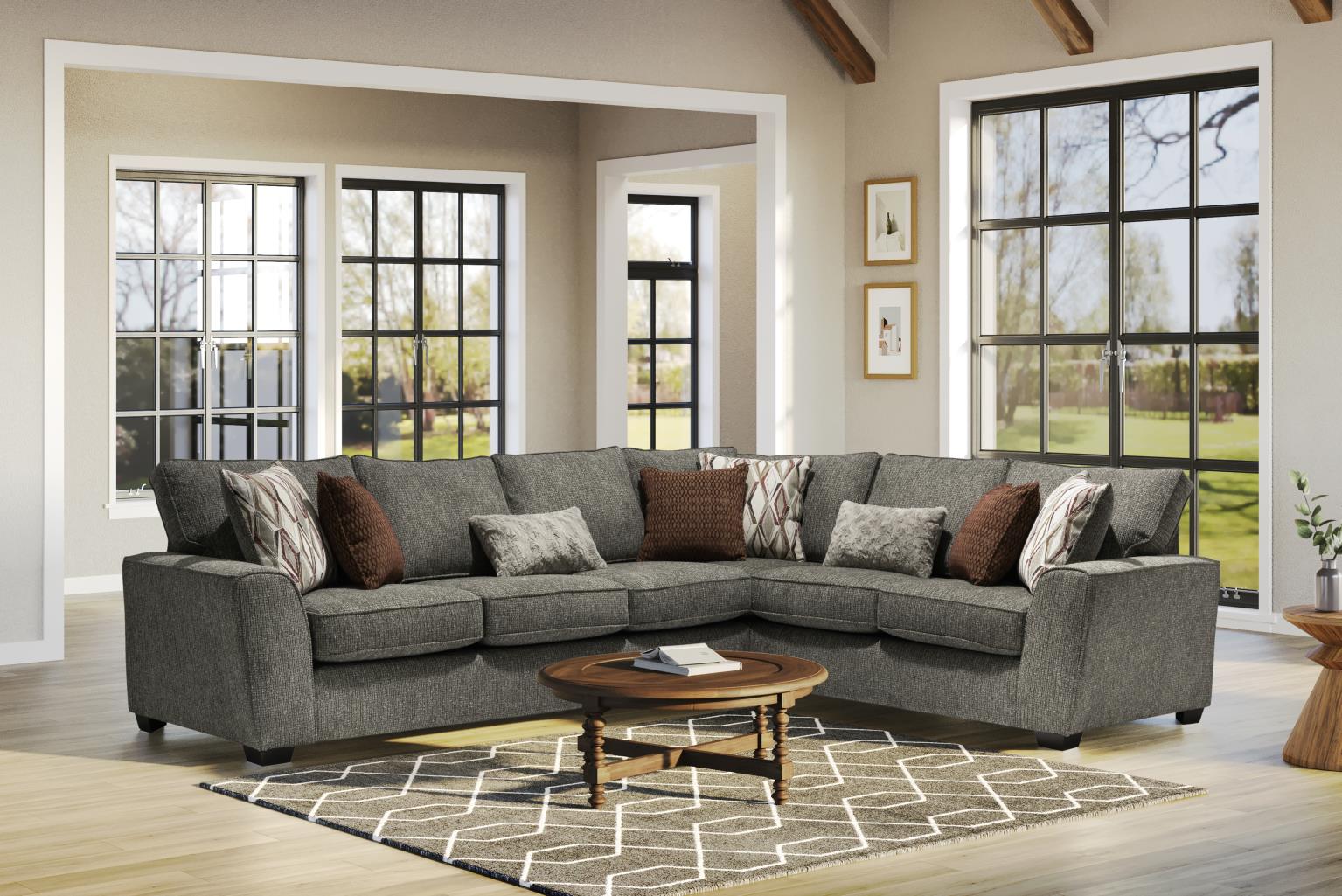 Login Fossil Sectional – Contemporary Charcoal Gray Fabric Sectional