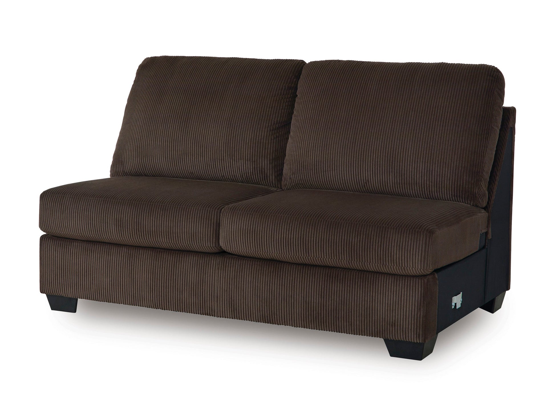 Chocolate brown transitional sectional sofa with corner chaise and matching ottoman in a living room setting