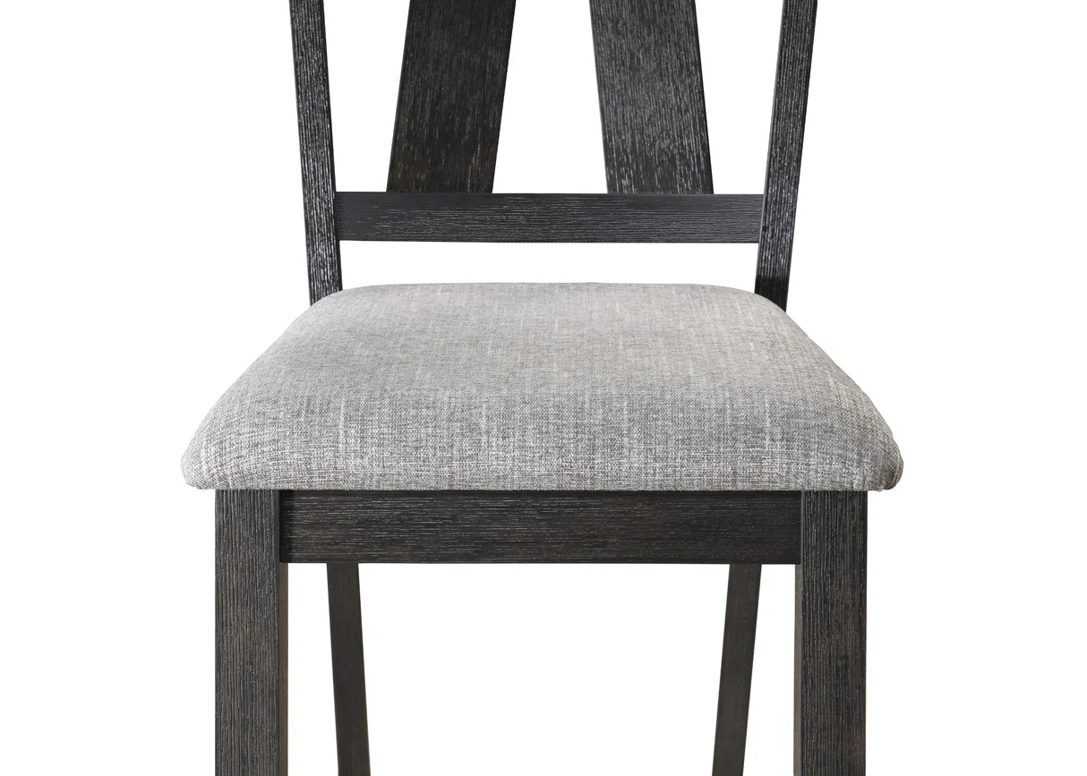 Maribelle two-tone trestle dining table with upholstered ladder-back chairs and bench