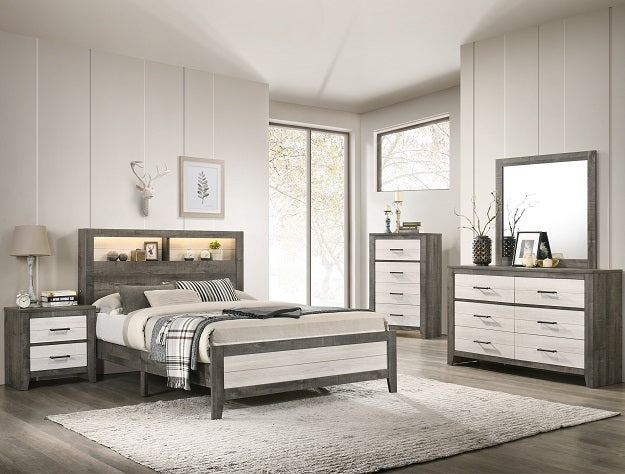 Rhett two-tone gray and white six-drawer dresser in a bedroom setting