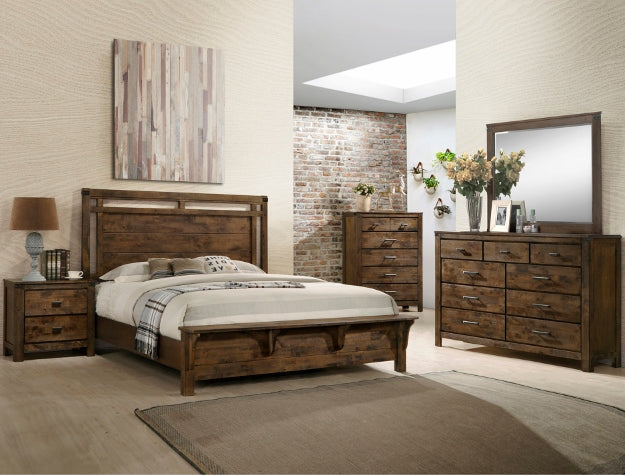 Curtis rustic panel bed with plank-style headboard in a bedroom setting