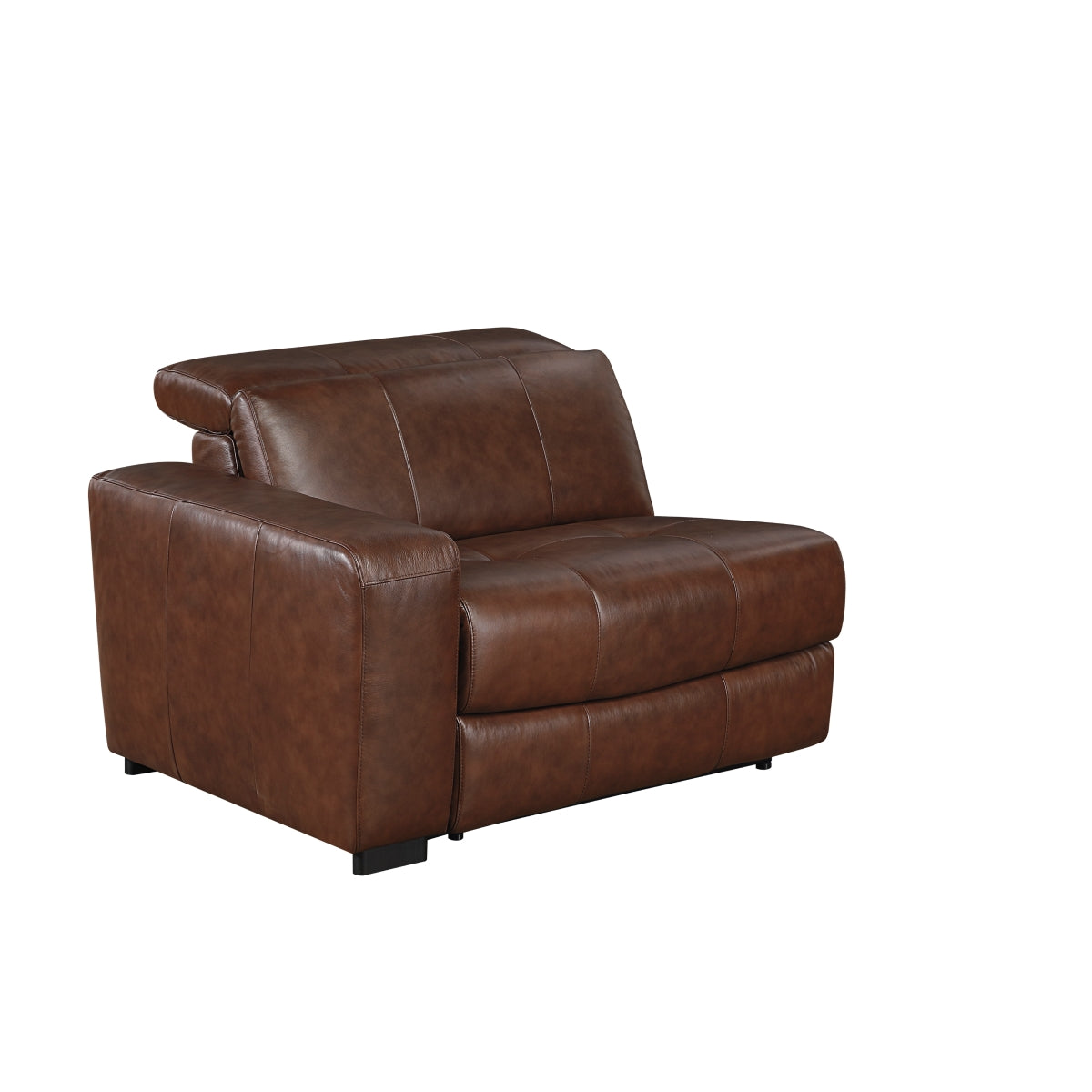 7-piece brown leather modular power reclining sectional sofa with headrests up and reclined
