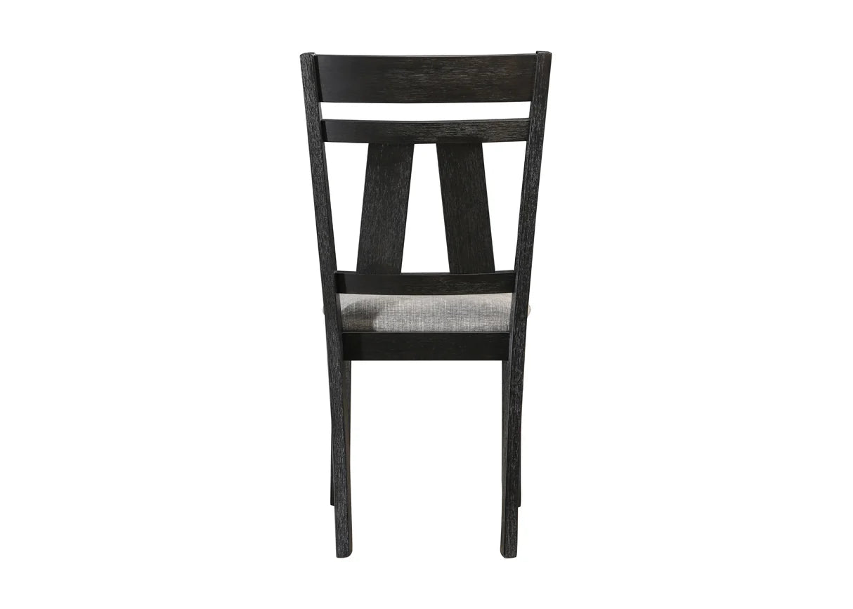 Maribelle two-tone trestle dining table with upholstered ladder-back chairs and bench