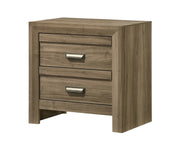 Valor bedroom set with chevron headboard bed, nightstand, dresser, mirror, and chest in a warm wood-tone finish