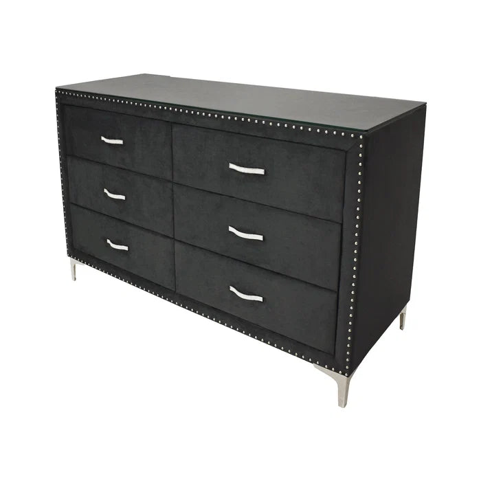 Lucinda Black Tufted Dresser with Nailhead Trim