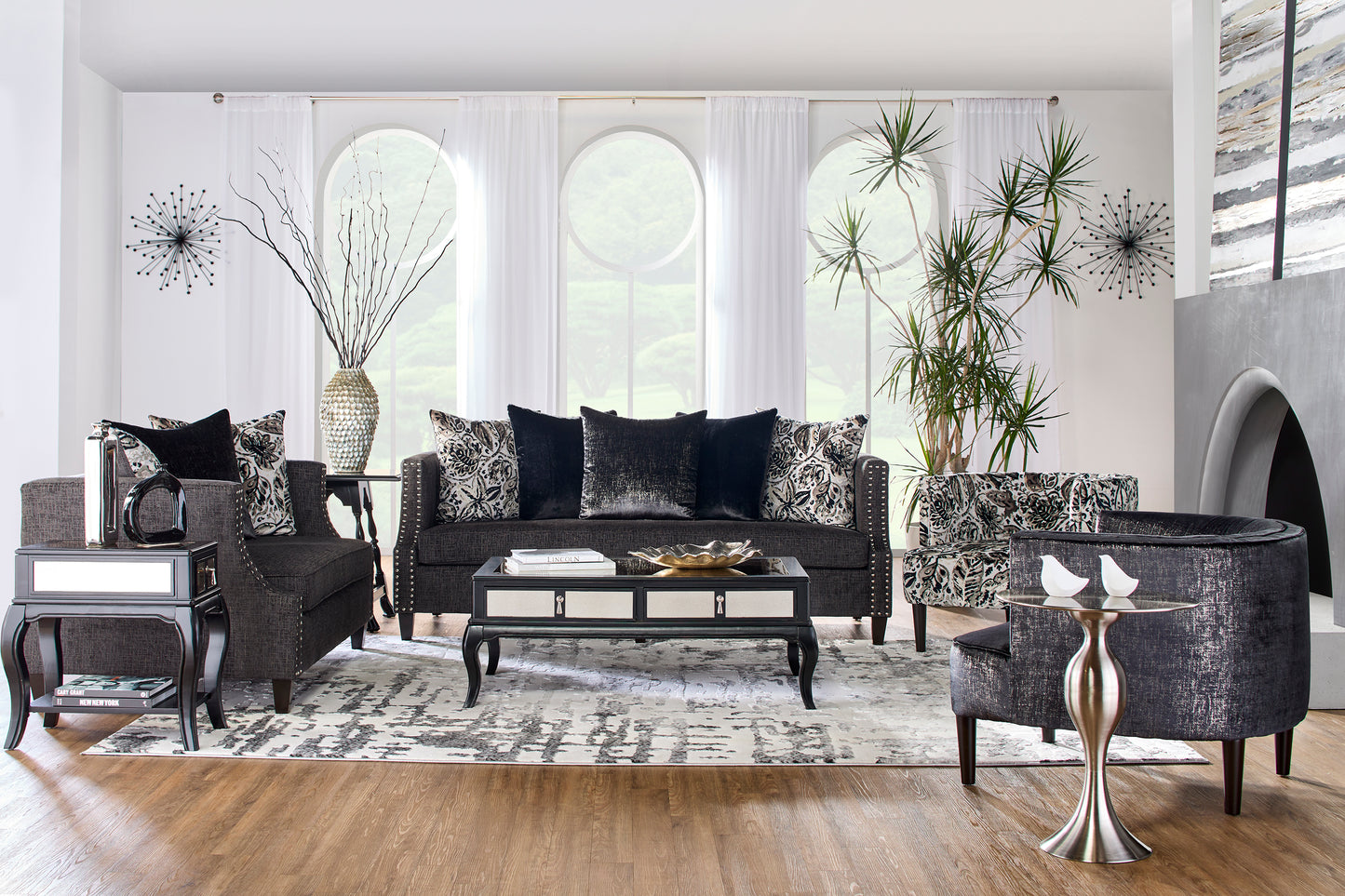 Simone Modern Glam Sofa & Loveseat Set – Nailhead Trim, Designer Pillows, Luxe Fabric