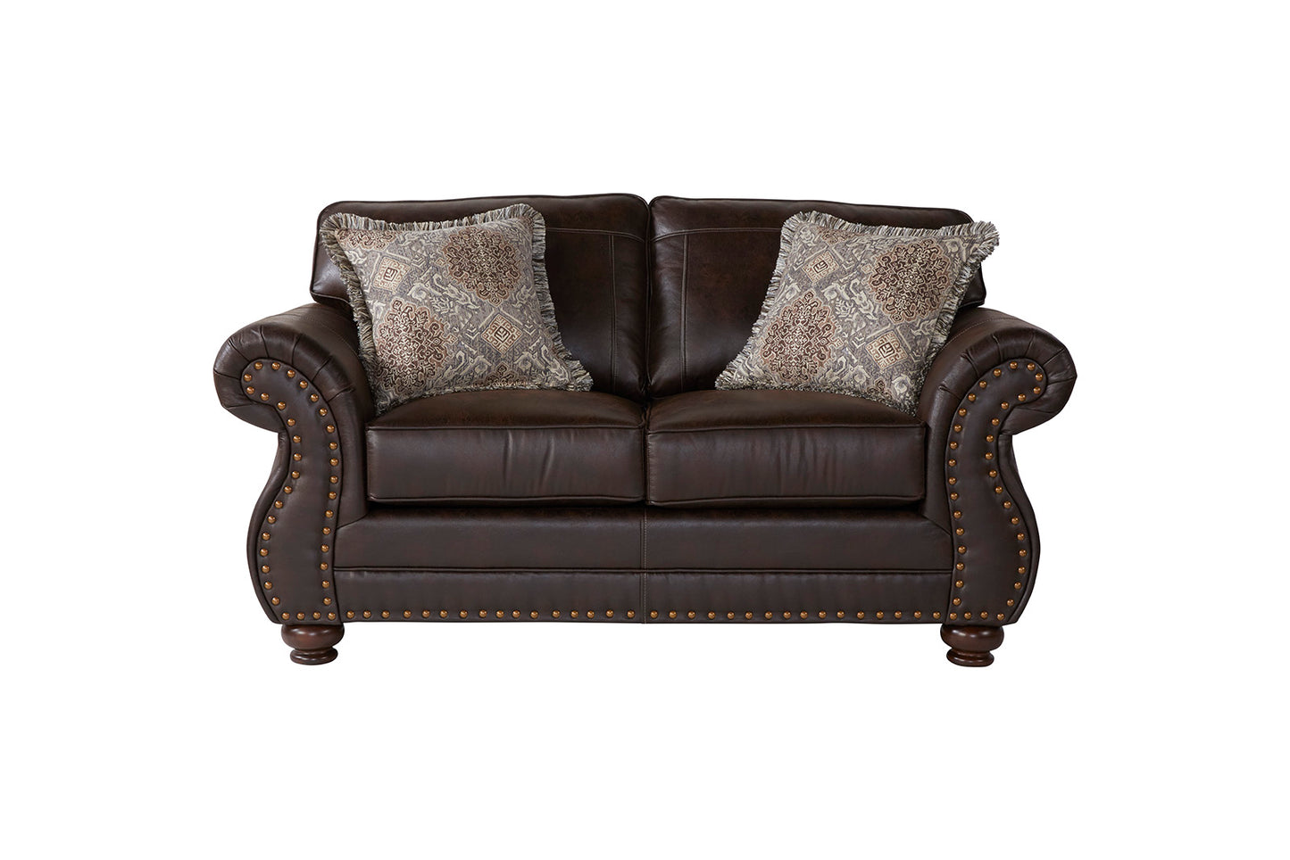 Ridge Nailhead Rolled-Arm Sofa & Loveseat Set – Premium Leather-Look Traditional Collection