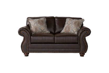 Ridge Nailhead Rolled-Arm Sofa & Loveseat Set – Premium Leather-Look Traditional Collection