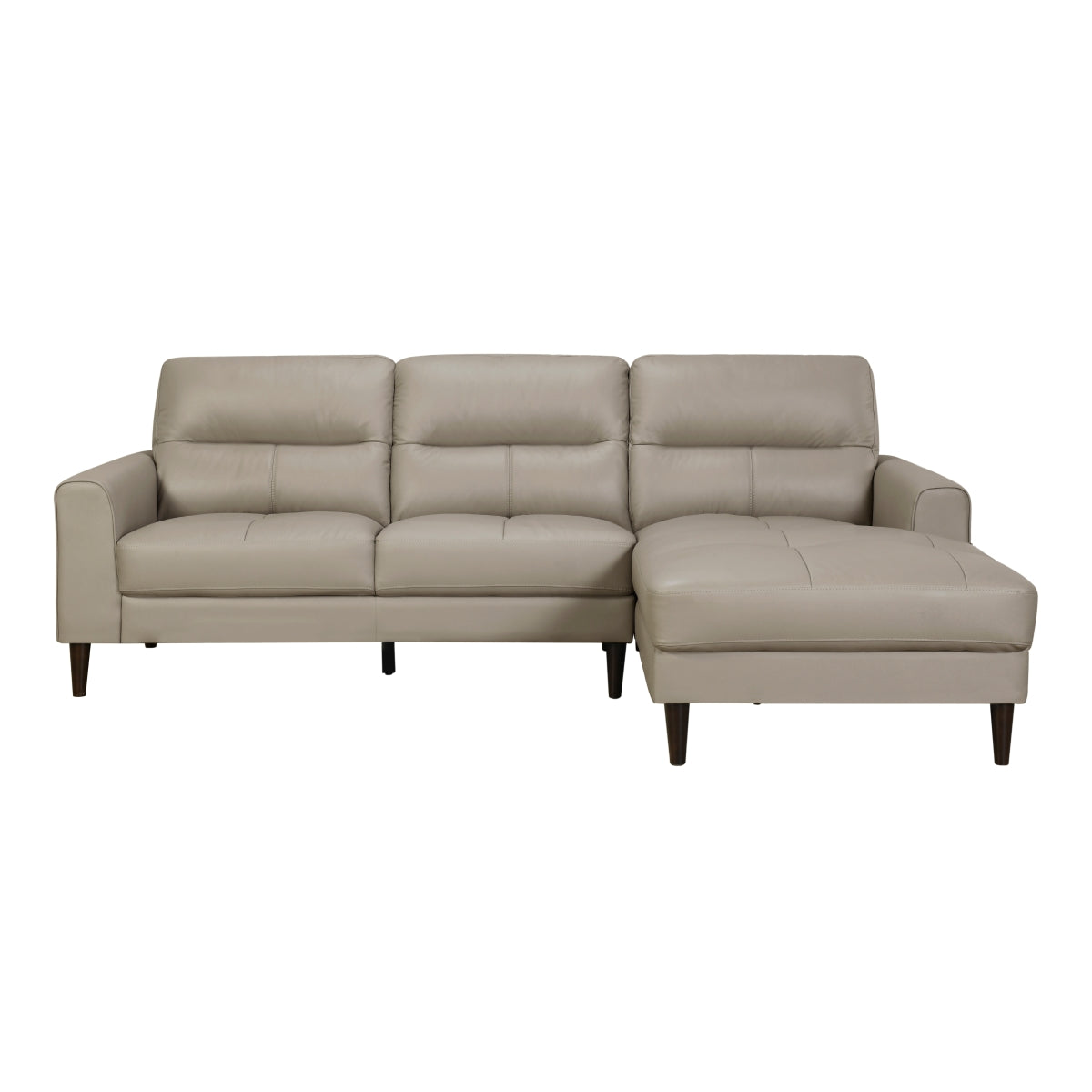 Latte leather 2-piece sectional sofa with right-facing chaise and tapered wood legs