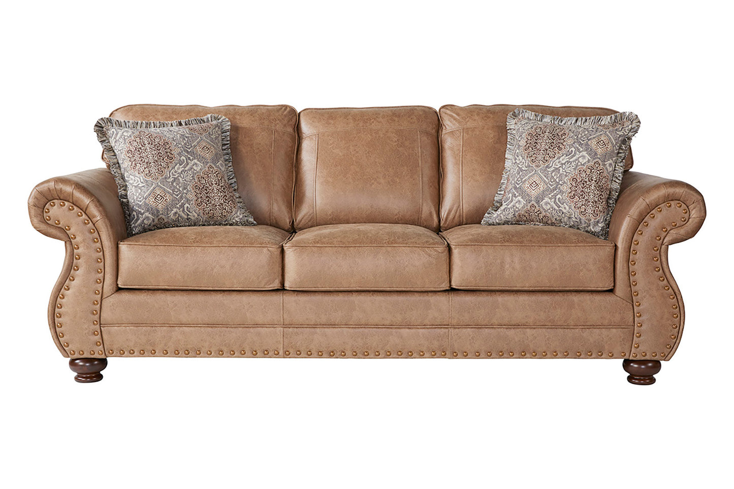 Ridge Nailhead Rolled-Arm Sofa & Loveseat Set – Premium Leather-Look Traditional Collection