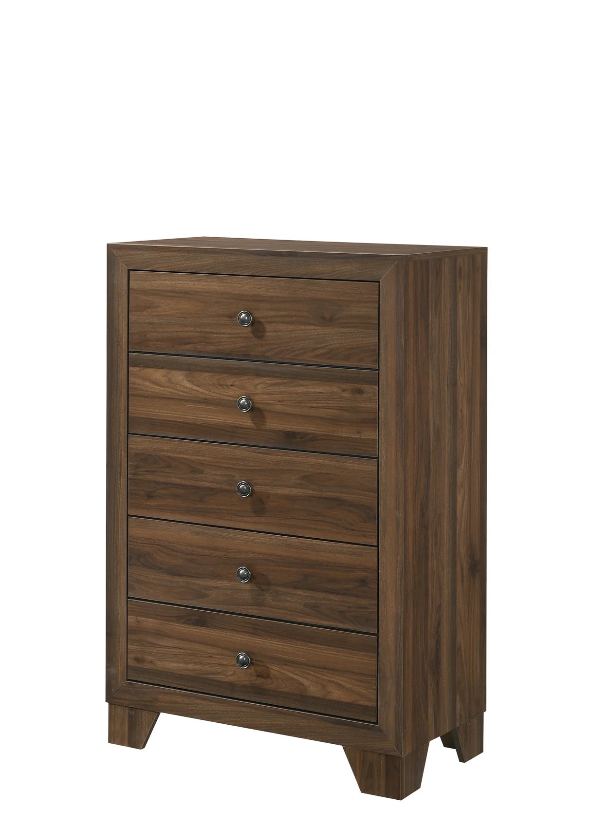 Millie collection wood-tone bedroom set with bed, dresser, mirror, nightstand, and chest
