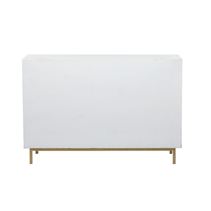 White Textured 3-Door Cabinet with Gold Accents – Geometric Storage, 47"