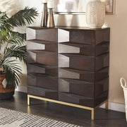 Modern 2-door cabinet with faceted texture and polished matte brown finish