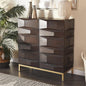 Modern 2-door cabinet with faceted texture and polished matte brown finish