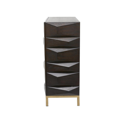 Dark Brown Wood 2-Door Cabinet with Gold Base – 37" Faceted Modern Storage