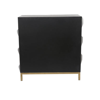 Dark Brown Wood 2-Door Cabinet with Gold Base – 37" Faceted Modern Storage