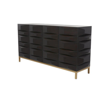 Dark Brown Wood 4-Door Sideboard with Faceted Design – 63" Modern Storage